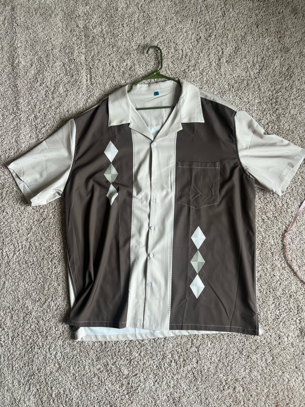 Two-Tone Brown and Cream Panel Shirt - Short Sleeve Button Front